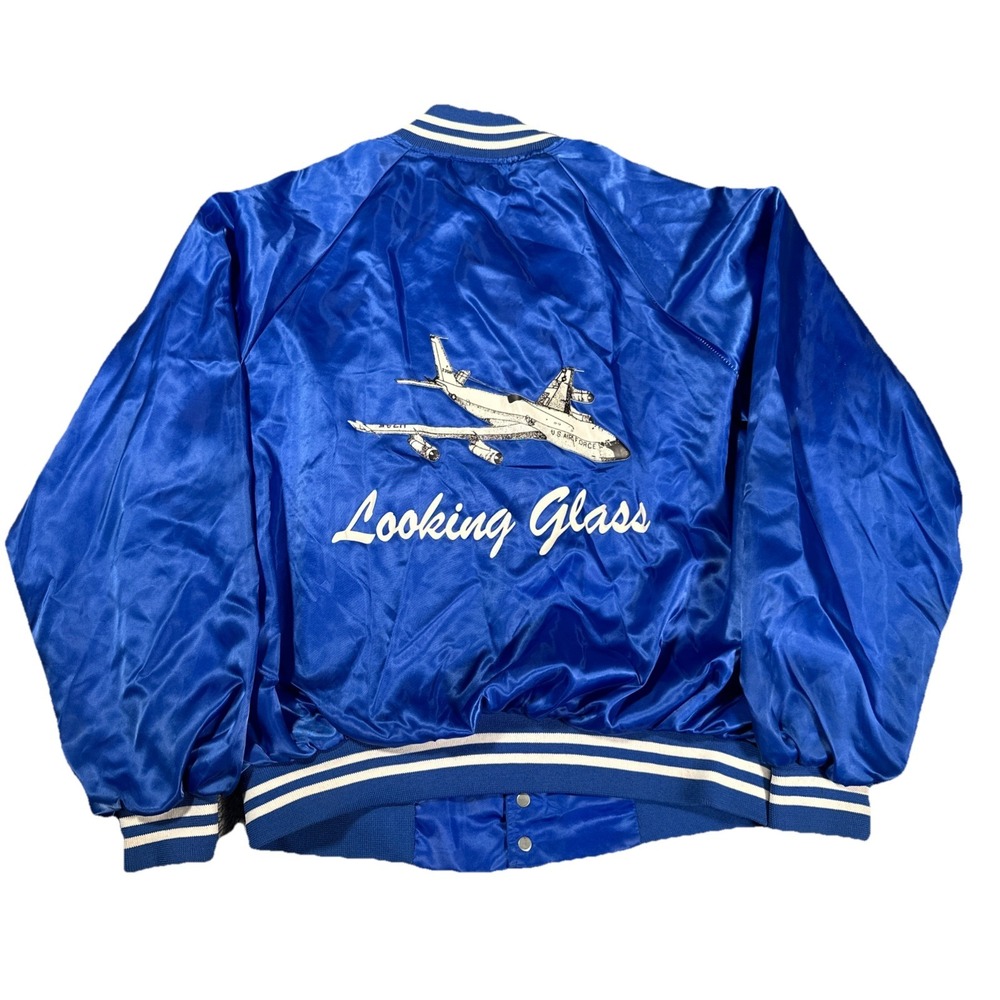 Vintage US Air Force Bomber Jacket Men XL Looking Glass Airplane Graphic Command
